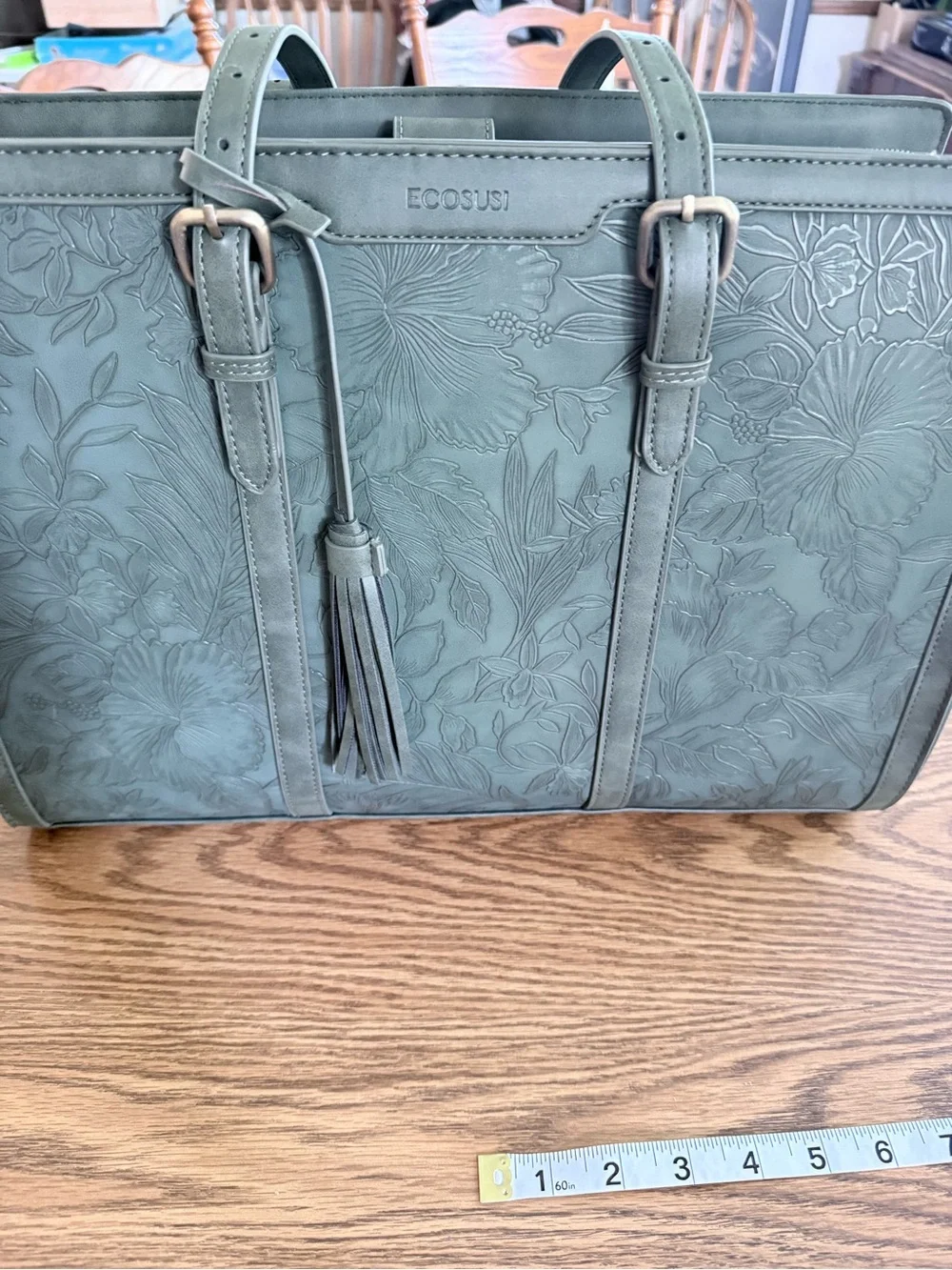 Ecosusi Green Floral-Embossed Computer Bag - Picture 10 of 11